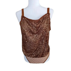 New Free People Sequin Bodysuit Size Medium Bronze Boho NYE